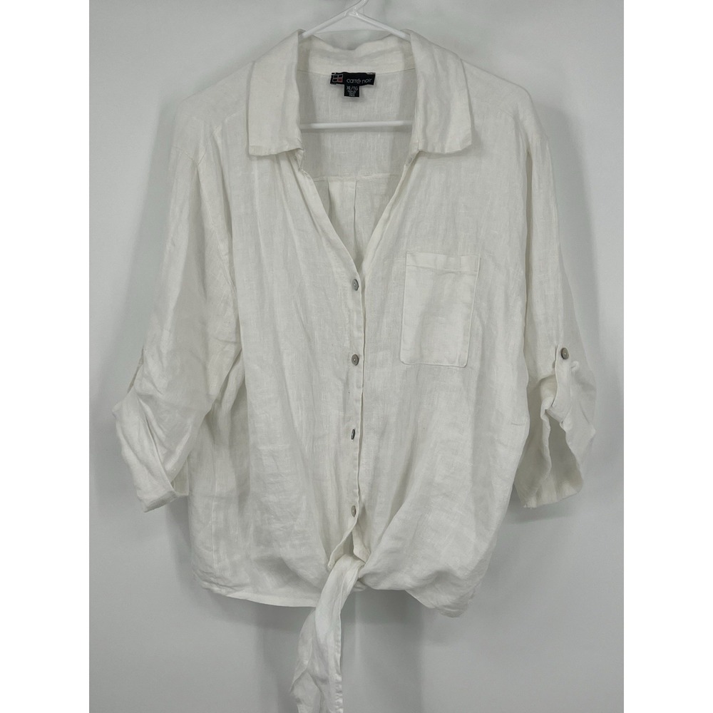 Carre Noir 100% Linen White Made in Italy Women's Size XL Front-Tie Boho Capsule